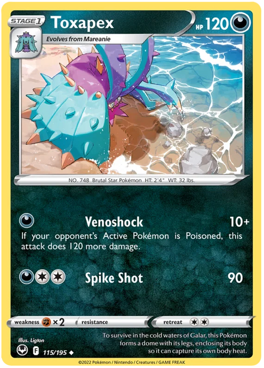 Toxapex common kaart #115 uit de Pokémon Silver Tempest set