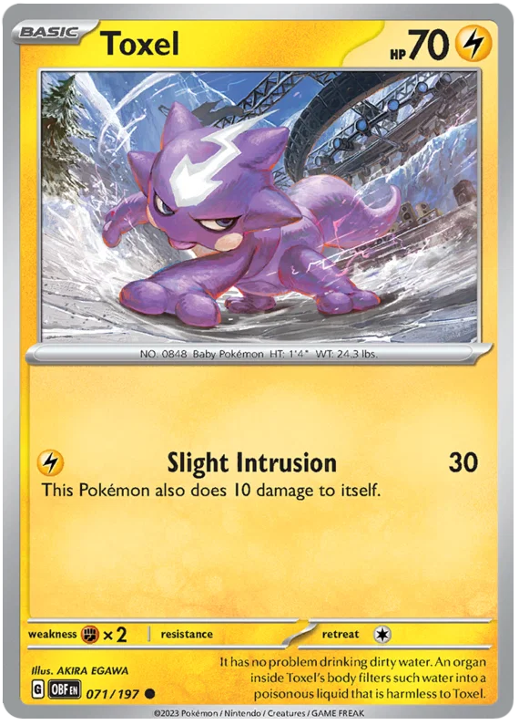 Toxel common kaart #071 uit de Pokémon Obsidian Flames set