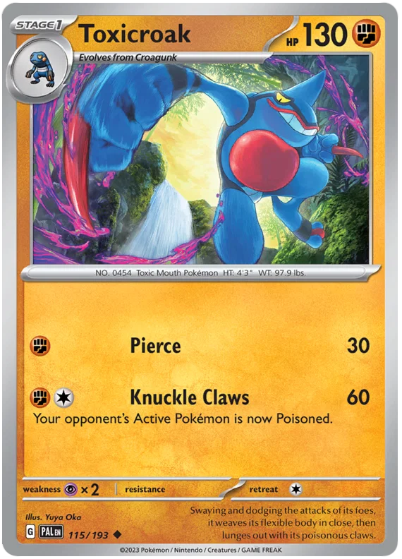 Toxicroak common kaart #115 uit de Pokémon Paldea Evolved set