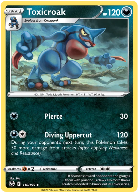 Toxicroak common Pokémon kaart nummer 110 uit de Silver Tempest set
