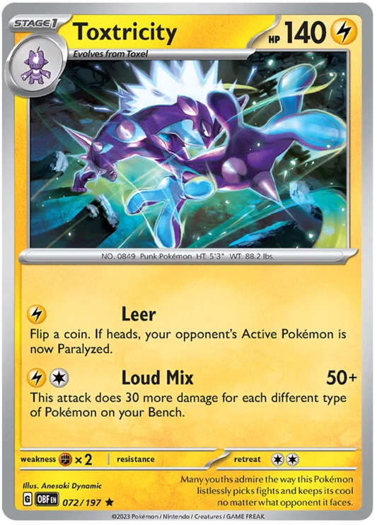 Pokémon Toxtricity Holo kaart #072 uit de Obsidian Flames set