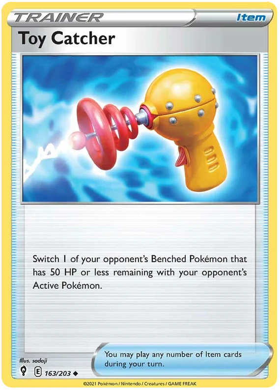Toy Catcher trainer kaart uit Pokémon Evolving Skies, nummer 163/203
