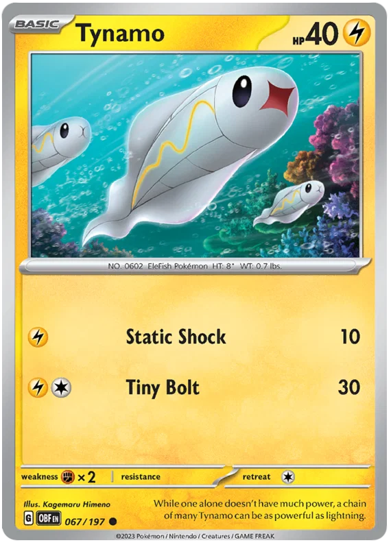 Tynamo common Pokémon kaart #067 uit de Obsidian Flames set