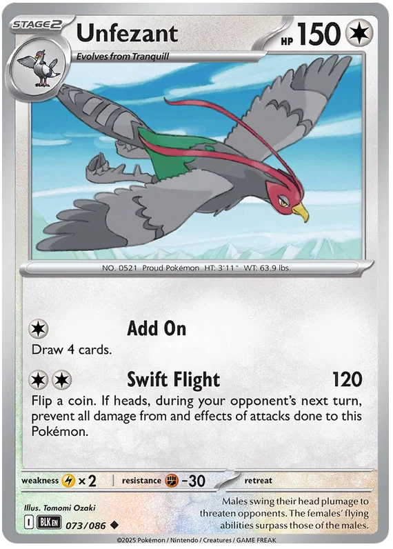 Pokémon Unfezant #073 common kaart uit de Black Bolt set