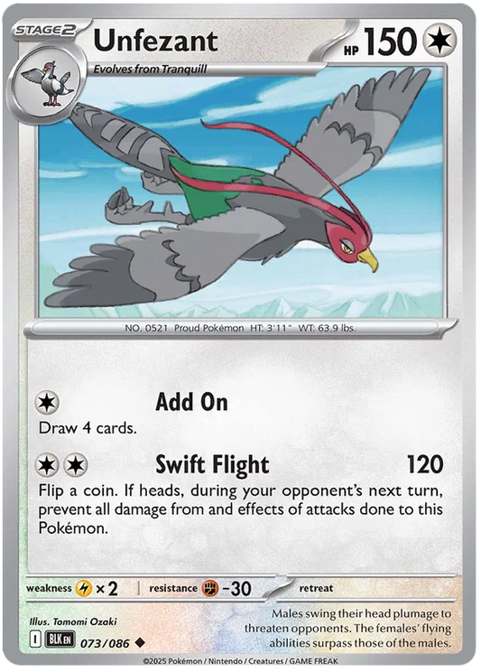 Pokémon Unfezant #073 common kaart uit de Black Bolt set