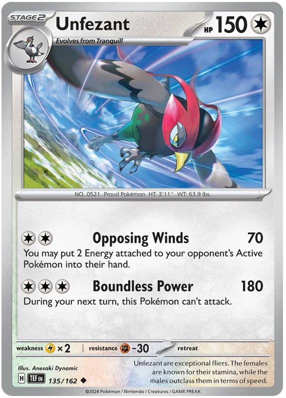 Pokémon Unfezant common kaart nummer 135 uit de Temporal Forces set