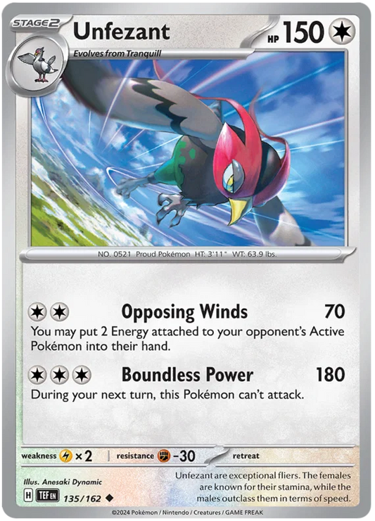 Pokémon Unfezant common kaart nummer 135 uit de Temporal Forces set