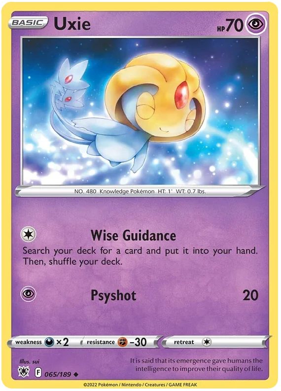 Uxie common Pokémon kaart nummer 065/189 uit de Astral Radiance set