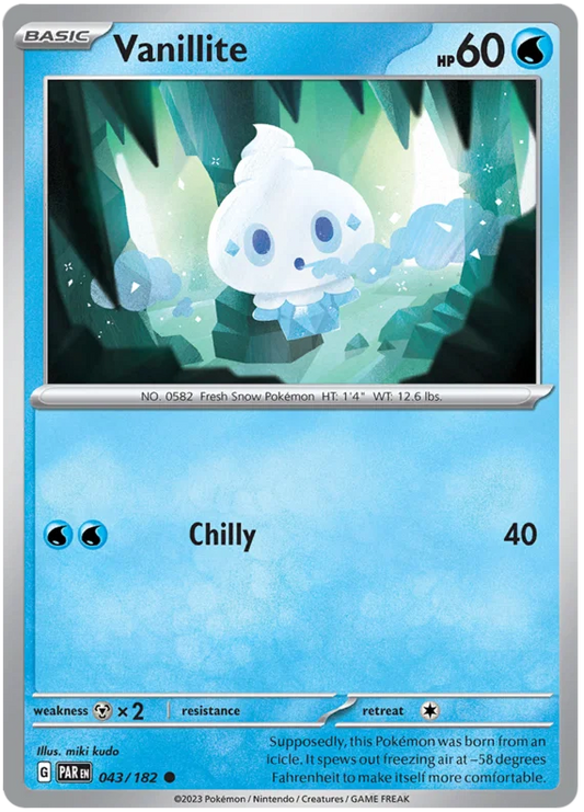 Pokémon Vanillite common kaart #043/182 uit de Paradox Rift set