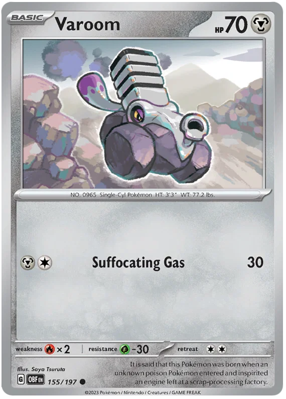 Pokémon Varoom common kaart nummer 155 uit de Obsidian Flames set