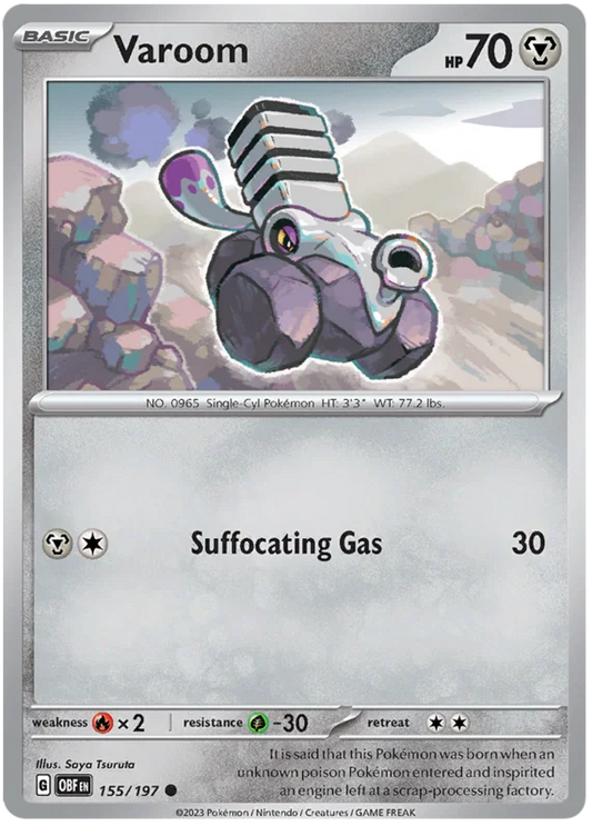 Pokémon Varoom common kaart nummer 155 uit de Obsidian Flames set