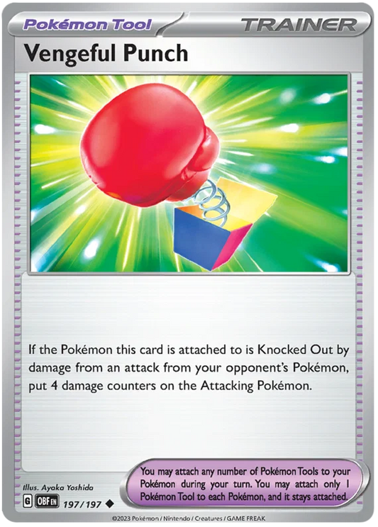 Vengeful Punch trainerkaart #197 common uit de Pokémon Obsidian Flames set