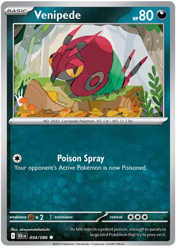 Pokemon Venipede #054 common kaart uit de Black Bolt set