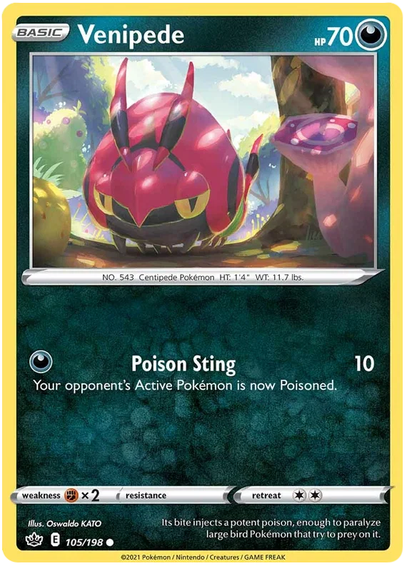 Venipede common kaart 105/198 uit de Pokemon Chilling Reign set