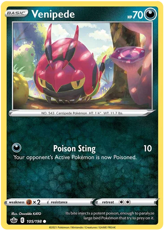 Venipede common kaart 105/198 uit de Pokemon Chilling Reign set