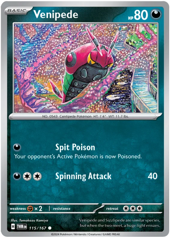 Pokémon Venipede common kaart #115 uit de Twilight Masquerade set