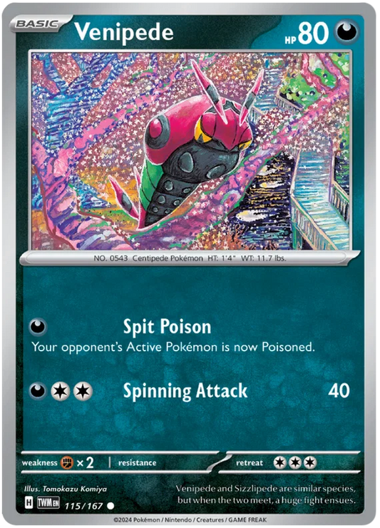 Pokémon Venipede common kaart #115 uit de Twilight Masquerade set
