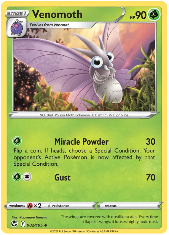 Venomoth #002 common Pokémon kaart uit de Silver Tempest set