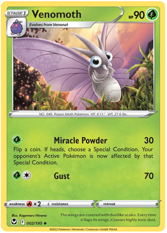Venomoth #002 common Pokémon kaart uit de Silver Tempest set