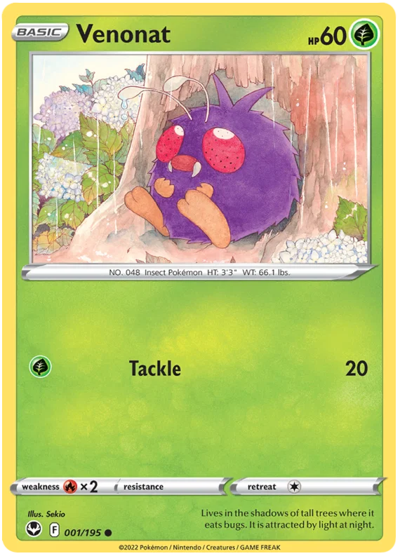 Pokemon Venonat #001 common kaart uit de Silver Tempest set