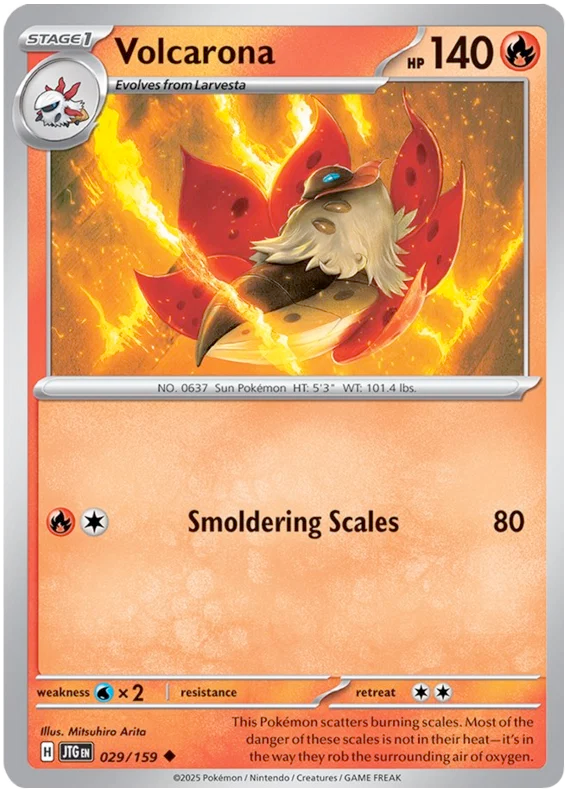 Pokémon Volcarona common kaart nummer 029 uit de Journey Together set