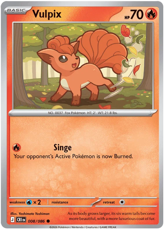 Vulpix common kaart nummer 008 uit de Pokémon Chaos Rising set