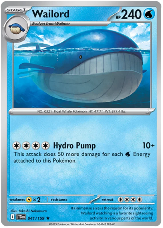 Pokémon Wailord Holo #041 uit de Journey Together set, waterpokémon kaart