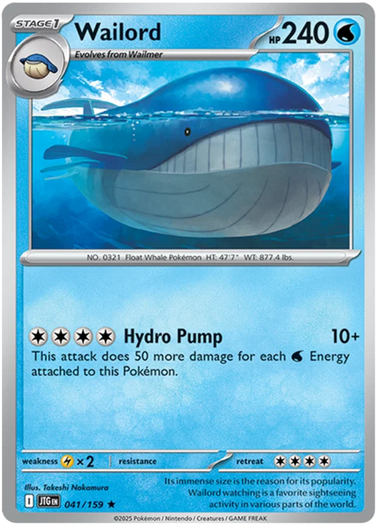 Pokémon Wailord Holo #041 uit de Journey Together set, waterpokémon kaart