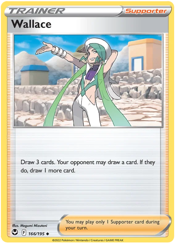 Wallace common trainerkaart nummer 166 uit de Pokémon Silver Tempest set