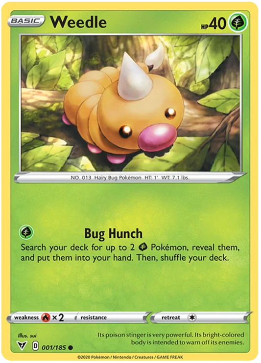 Weedle common Pokémonkaart nummer 001/185 uit de Vivid Voltage set