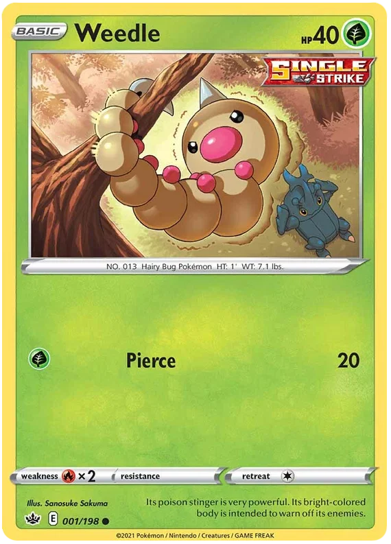 Weedle common kaart 001/198 uit de Pokémon Chilling Reign set