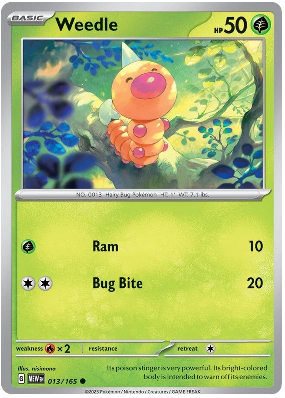 Weedle common kaart #013 uit de Pokémon 151 set met originele Kanto-illustratie