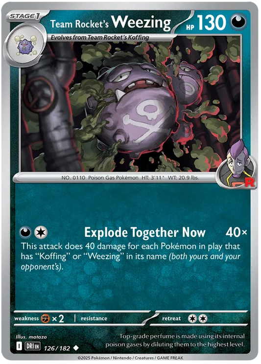 Pokémon Weezing #126 common kaart uit Destined Rivals met Team Rocket illustratie