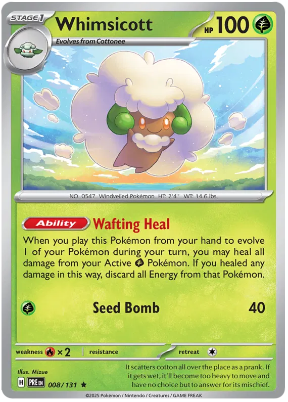 Whimsicott Holo #008 Pokémon kaart uit de Prismatic Evolutions set