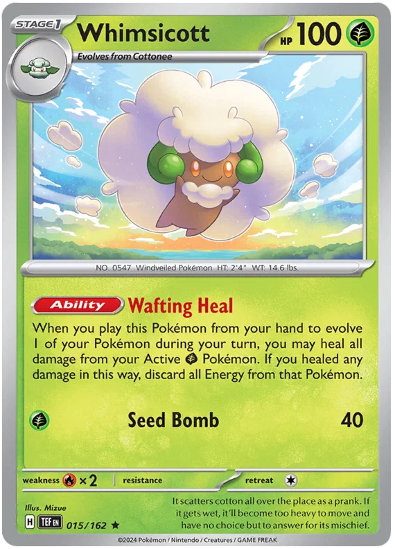 Pokemon Whimsicott Holo kaart nummer 015 uit de set Temporal Forces