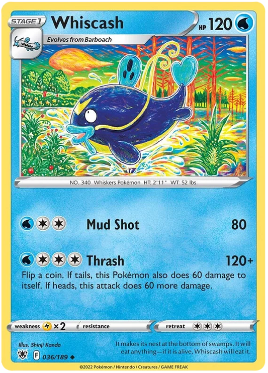 Whiscash common kaart nummer 036/189 uit de Pokémon Astral Radiance set