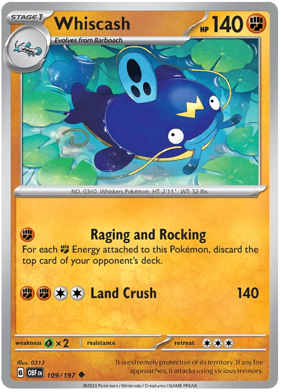 Pokémon Whiscash #109 common kaart uit de Obsidian Flames set