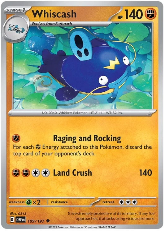 Pokémon Whiscash #109 common kaart uit de Obsidian Flames set