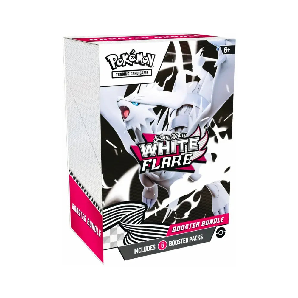White Flare Booster Bundle met 6 Pokémon Scarlet & Violet boosterpacks inclusief Victini, Zekrom ex, Genesect ex en meer.