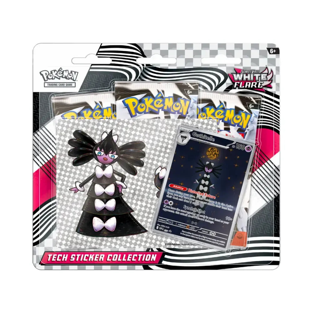 Pokémon White Flare Gothitelle Tech Sticker Collection met promo kaart, 3 boosterpacks en stickers.