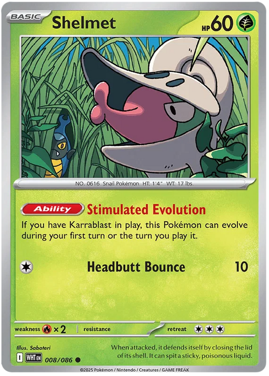 Pokémon White Flare Shelmet #008 common kaart uit de Japanse set
