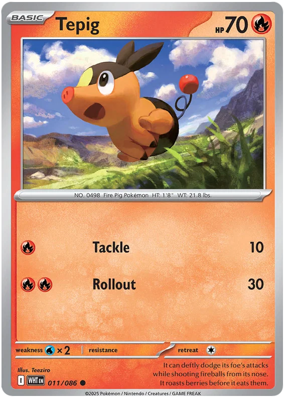 Pokémon White Flare Tepig common losse kaart uit de White Flare set