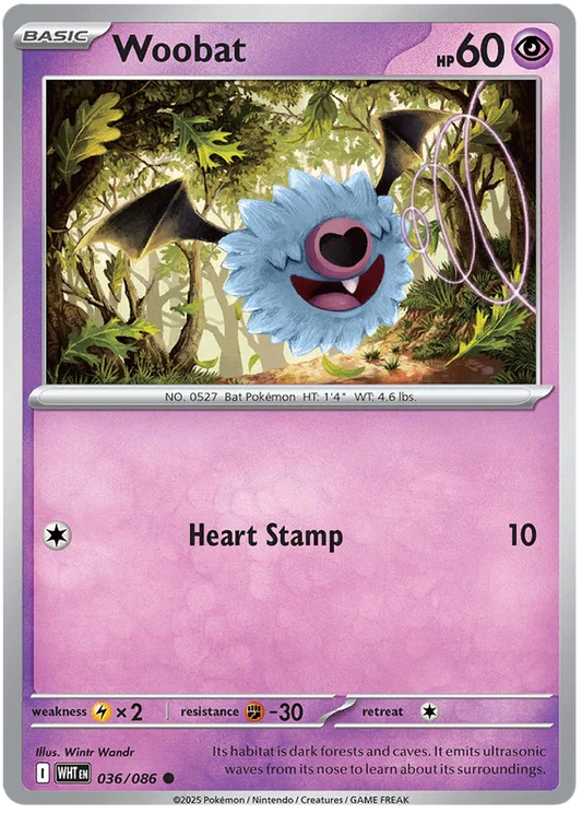 Pokémon Woobat common kaart nummer 036 uit de White Flare set