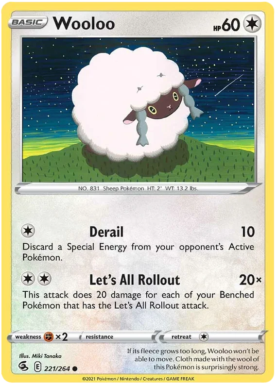 Wooloo common Pokémonkaart nummer 221/264 uit de Fusion Strike set