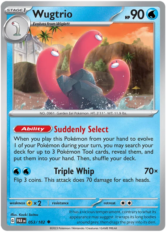 Wugtrio common #053 Pokémon kaart uit de Paradox Rift set