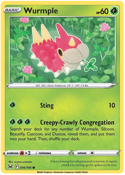 Wurmple common kaart nummer 006/196 uit de Pokémon Lost Origin set