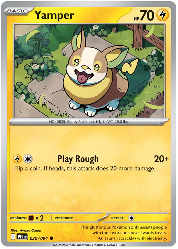 Yamper common kaart nummer 030 uit de Pokémon set Phantasmal Flames