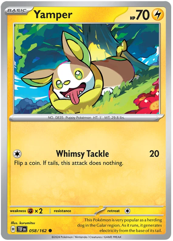 Yamper common kaart #058 uit de Pokémon Temporal Forces set
