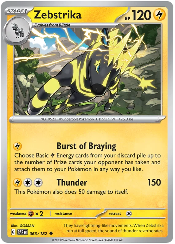Zebstrika common Pokémon kaart #063 uit de Paradox Rift set