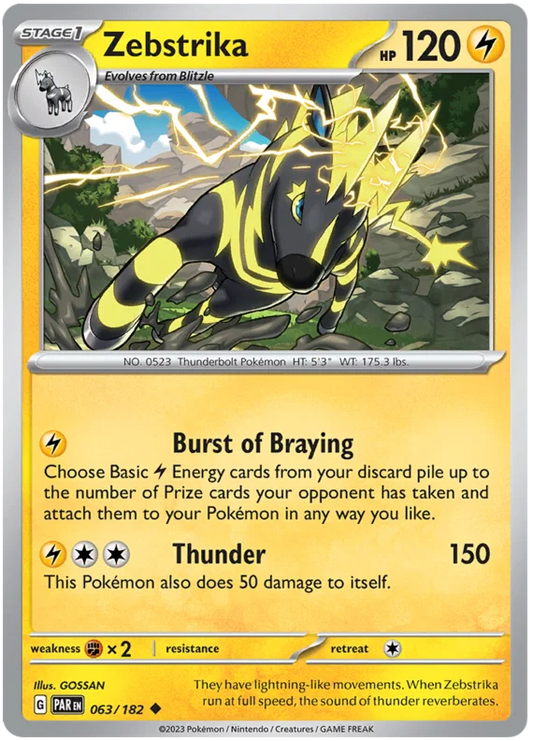 Zebstrika common Pokémon kaart #063 uit de Paradox Rift set